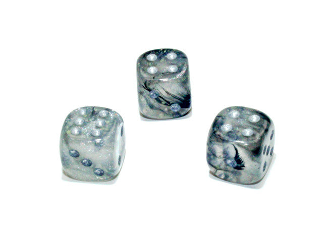 Chessex D6 Dice Borealis 12mm w/pips Light Smoke/silver Luminary d6