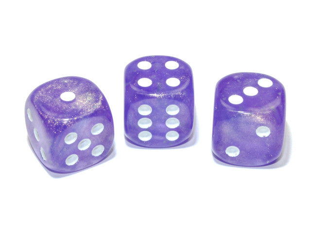 Chessex D6 Dice Borealis 16mm w/pips Purple/white Luminary d6