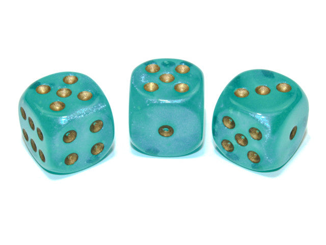 Chessex D6 Dice Borealis 16mm w/pips Teal/gold Luminary d6