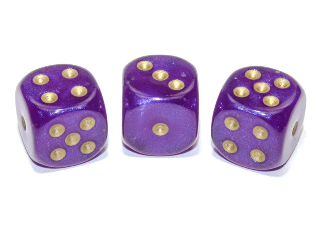 Chessex D6 Dice Borealis 16mm w/pips Royal Purple/gold Luminary d6