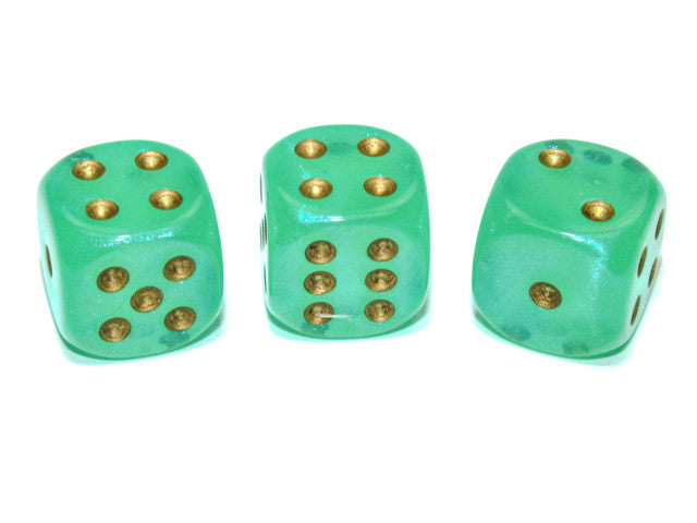 Chessex D6 Dice Borealis 16mm w/pips Light Green/gold Luminary d6