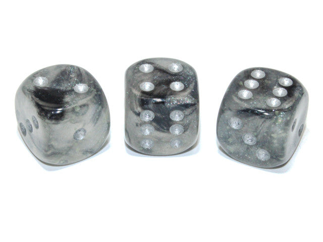 Chessex D6 Dice Borealis 16mm w/pips Light Smoke/silver Luminary d6