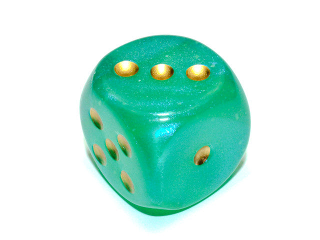Chessex D6 DiceBorealis 30mm w/pips Light Green/gold Luminary d6