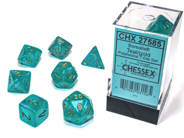 Chessex D7-Die Set Borealis Polyhedral Teal/gold Luminary 7-Die Set