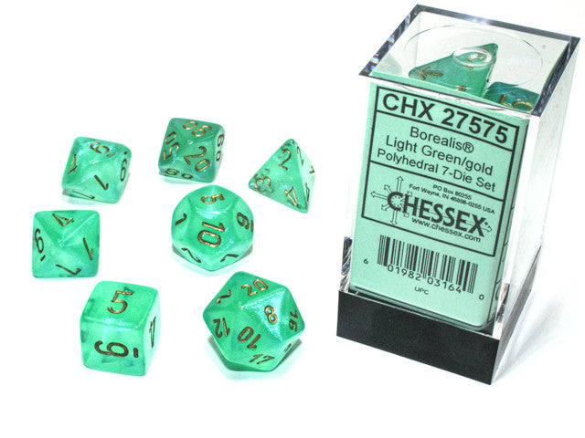 Chessex D7-Die Set Borealis Polyhedral Light Green/gold Luminary 7-Die Set