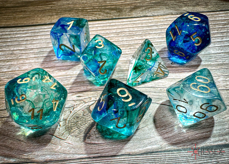 Chessex D7-Die Set Nebula Polyhedral Oceanic/gold Luminary 7-Die Set