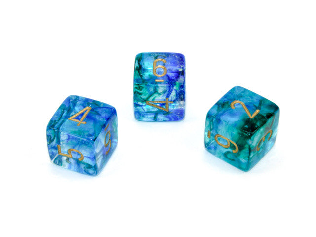 Chessex D6 Dice Nebula Polyhedral Oceanic/gold Luminary d6