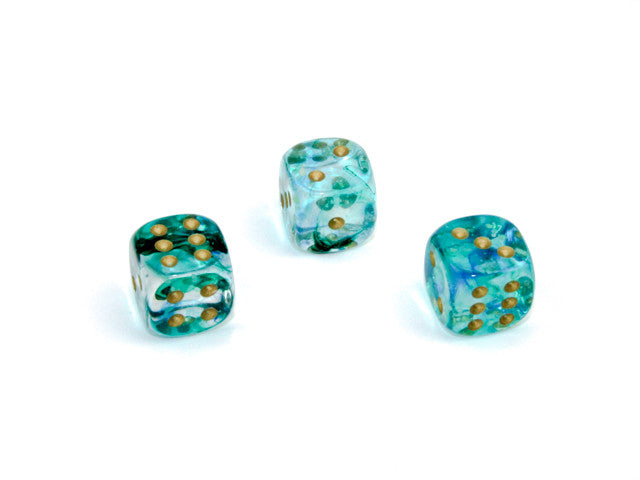 Chessex D6 Dice Nebula 12mm w/pips Oceanic/gold Luminary d6