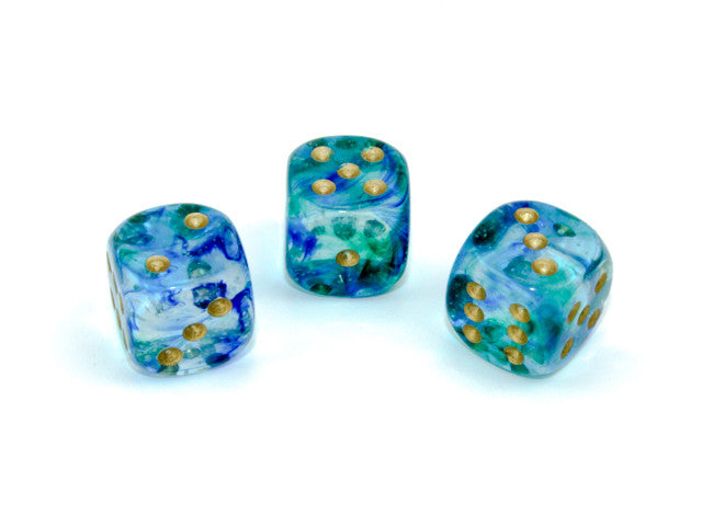 Chessex D6 Dice Nebula 16mm w/pips Oceanic/gold Luminary d6