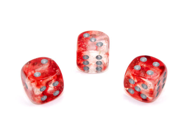 Chessex D6 Dice Nebula 16mm w/pips Red/silver Luminary d6