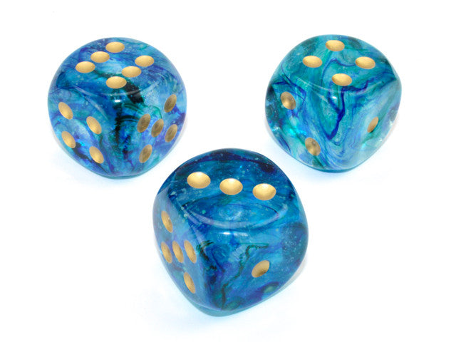 Chessex D6 DiceNebula 30mm w/pips Oceanic/gold Luminary d6