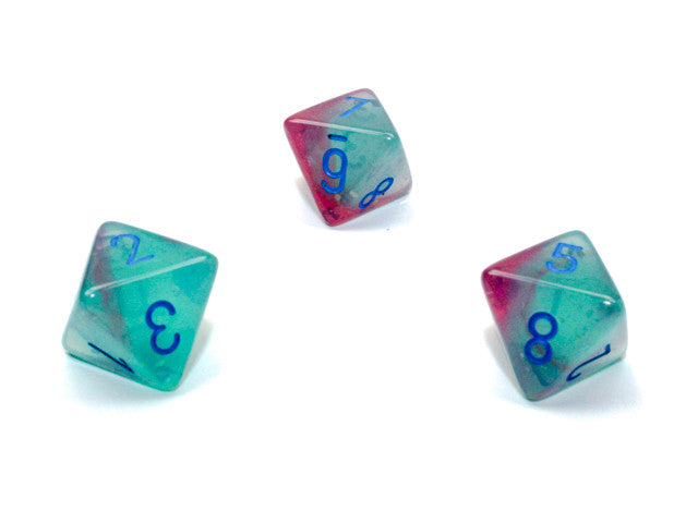 Chessex D8 Dice Gemini Polyhedral Gel Green-Pink/blue Luminary d8