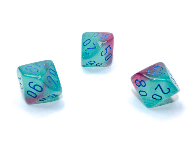Chessex Tens 10 Dice Gemini Polyhedral Gel Green-Pink/blue Luminary Tens 10