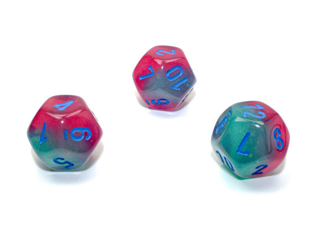 Chessex D12 Dice Gemini Polyhedral Gel Green-Pink/blue Luminary d12