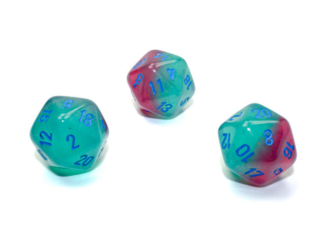 Chessex D20 Dice Gemini Polyhedral Gel Green-Pink/blue Luminary d20