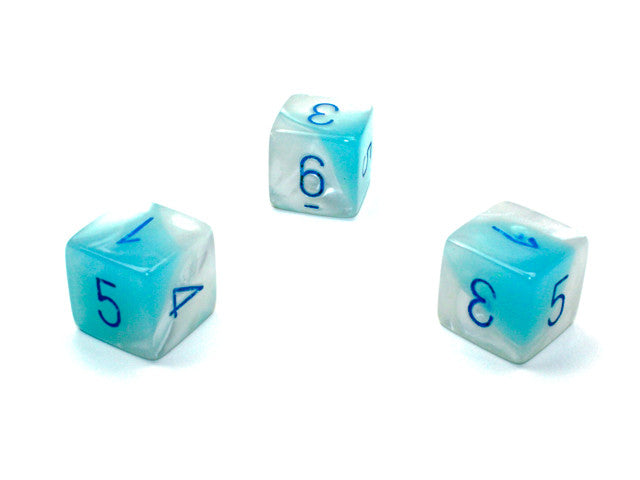 Chessex D6 Dice Gemini Polyhedral Pearl Turquoise-White/blue Luminary d6