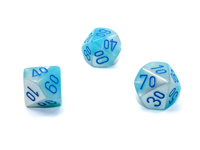 Chessex D6 Dice Gemini Polyhedral Pearl Turquoise-White/blue Luminary Tens