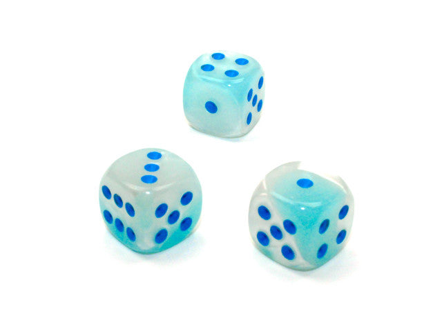 Chessex D6 Dice Gemini 12mm w/pips Pearl Turquoise-White/blue Luminary d6