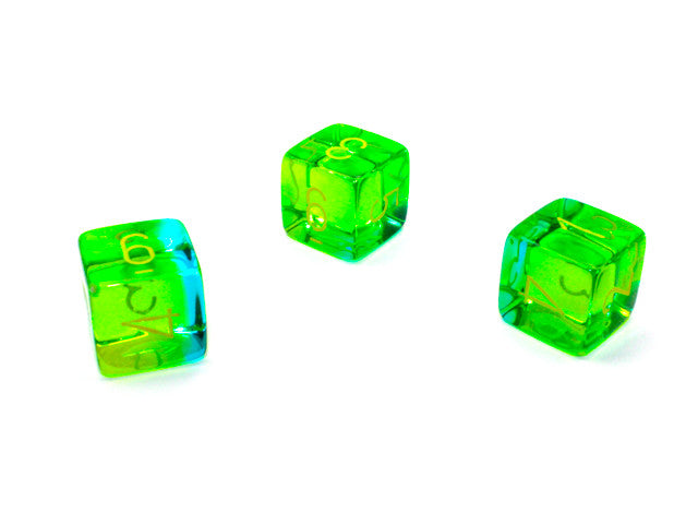 Chessex D6 Dice Gemini Polyhedral Translucent Green-Teal/yellow d6