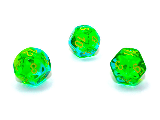 Chessex D12 Dice Gemini Polyhedral Translucent Green-Teal/yellow d12