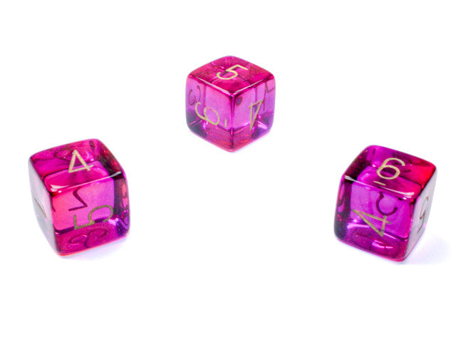 Chessex D6 Dice Gemini Polyhedral Translucent Red-Violet w/gold d6