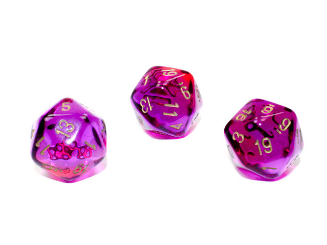 Chessex D20 Dice Gemini Polyhedral Translucent Red-Violet w/gold d20