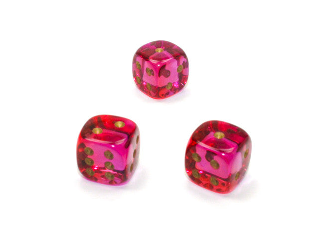 Chessex D6 Dice Gemini 12mm w/pips Translucent Red-Violet/gold d6