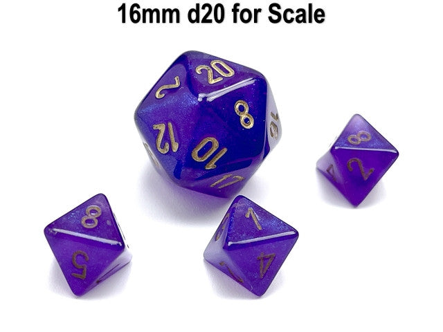 Chessex D8 Dice Borealis Mini-Polyhedral Royal Purple/gold Luminary d8
