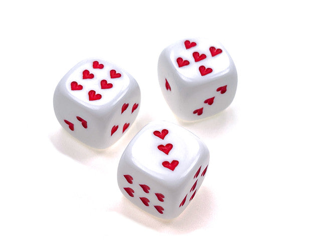 Chessex D6 Dice Heart 16mm Opaque w/pips White/red d6