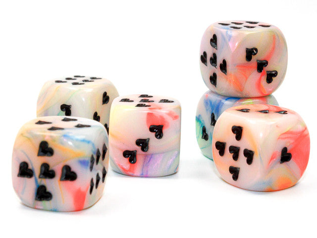 Chessex D6 Dice Heart 16mm Festive Circus/black w/pips d6