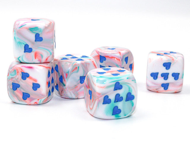 Chessex D6 Dice Heart 16mm Festive Pop Art/blue w/pips d6
