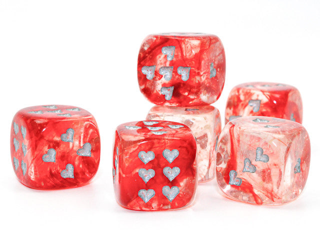 Chessex D6 Dice Heart 16mm Nebula Red/silver w/pips Luminary d6