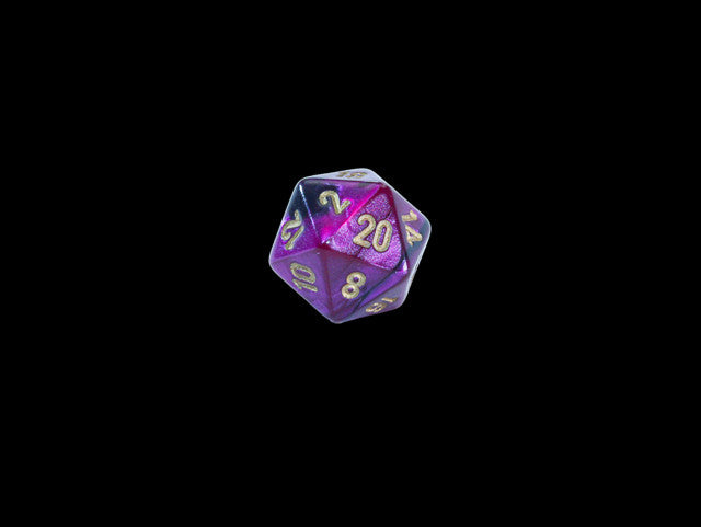 Chessex D20 Dice Gemini Mini-Polyhedral Black-Purple/gold d20