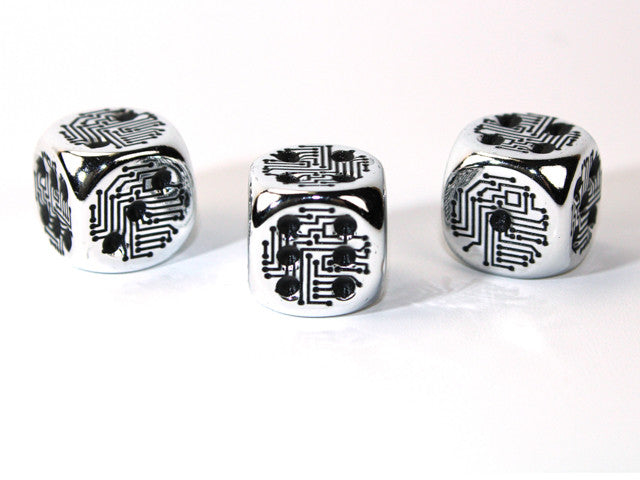 Chessex D6 Dice Silver Circuit Design d6 (Metal-Plated Over Plastic)