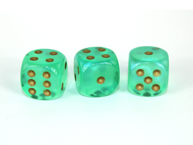 Chessex D6 Dice Borealis 16mm w/pips Light Green/gold d6