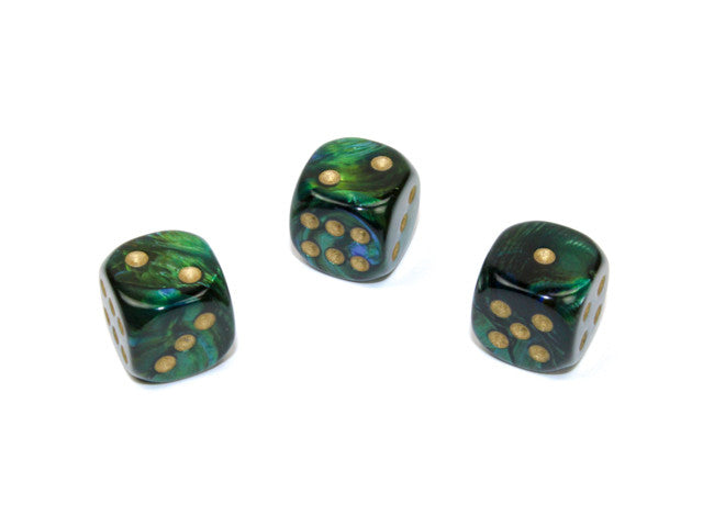 Chessex D6 Dice Scarab 12mm w/pips Jade/gold d6