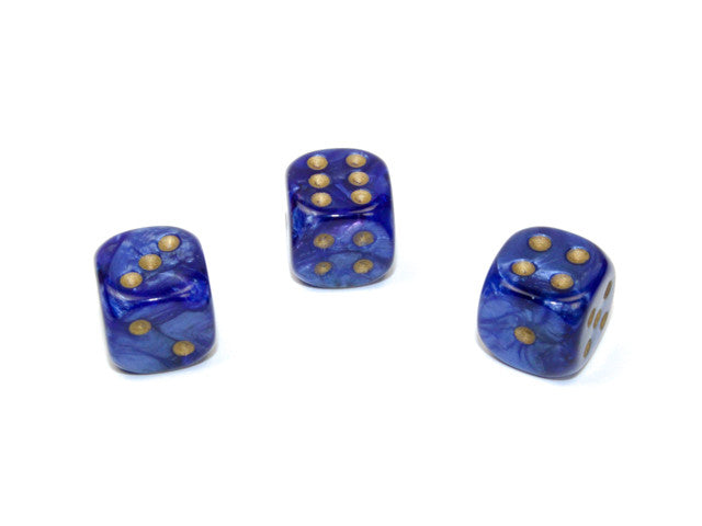 Chessex D6 Dice Scarab 12mm w/pips Royal Blue/gold d6