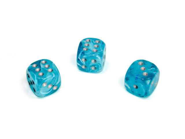 Chessex D6 Dice Cirrus 12mm w/pips Aqua/silver d6