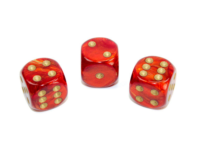 Chessex D6 Dice Scarab 16mm w/pips Scarlet/gold d6