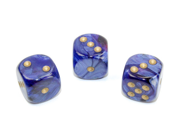 Chessex D6 Dice Scarab 16mm w/pips Royal Blue/gold d6