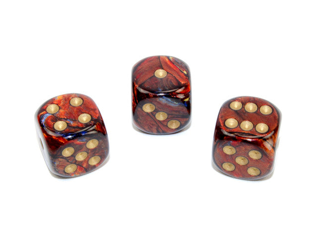 Chessex D6 Dice Scarab 16mm w/pips Blue Blood/gold d6