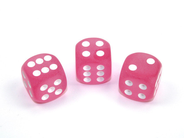 Chessex D6 Dice Frosted 16mm w/pips Pink/white d6