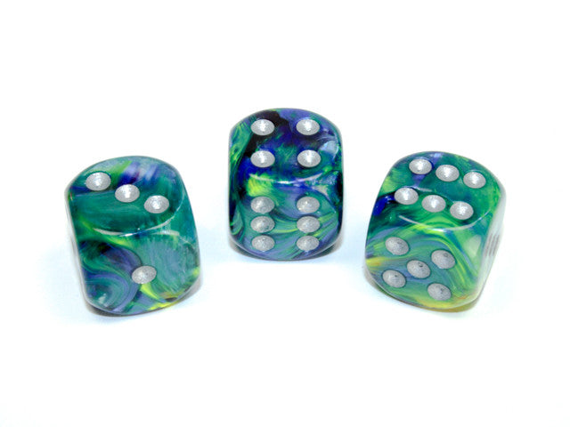 Chessex D6 Dice Festive 16mm w/pips Green/silver d6