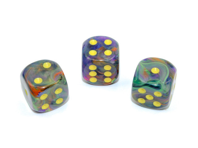 Chessex D6 Dice Festive 16mm w/pips Rio/yellow d6