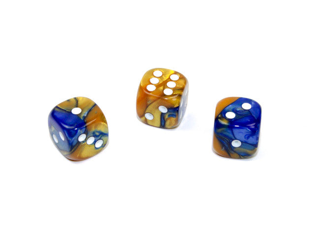 Chessex D6 Dice Gemini 12mm w/pips Blue-Gold/white d6
