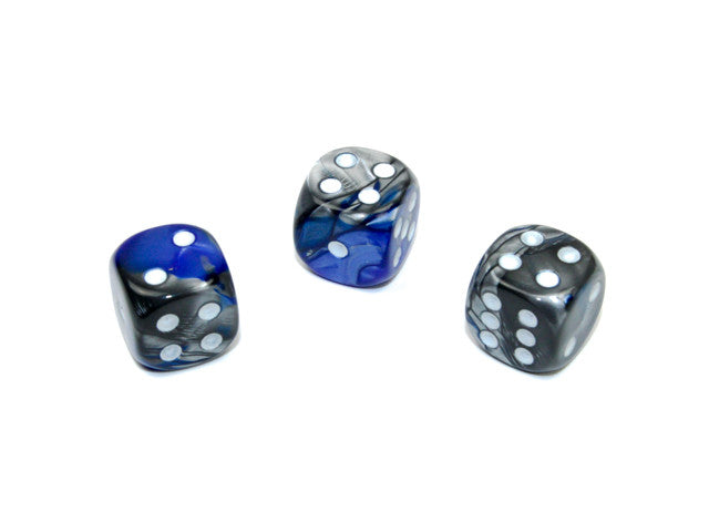 Chessex D6 Dice Gemini 12mm w/pips Blue-Steel/white d6