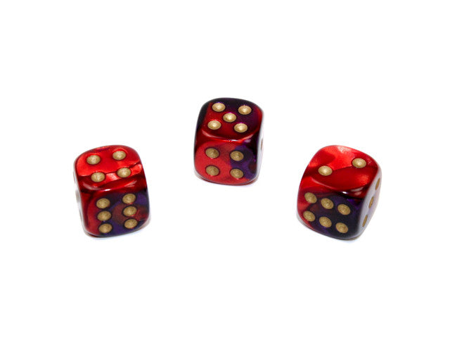 Chessex D6 Dice Gemini 12mm w/pips Purple-Red/gold d6