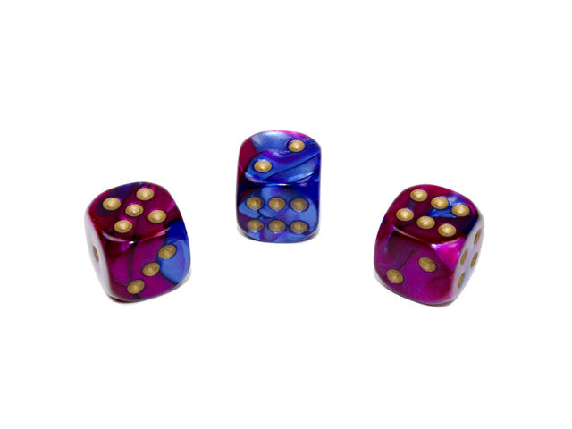 Chessex D6 Dice Gemini 12mm w/pips Blue-Purple/gold d6
