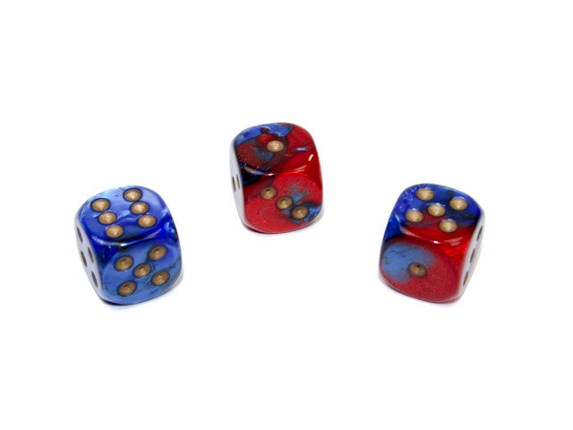 Chessex D6 Dice Gemini 12mm w/pips Blue-Red/gold d6