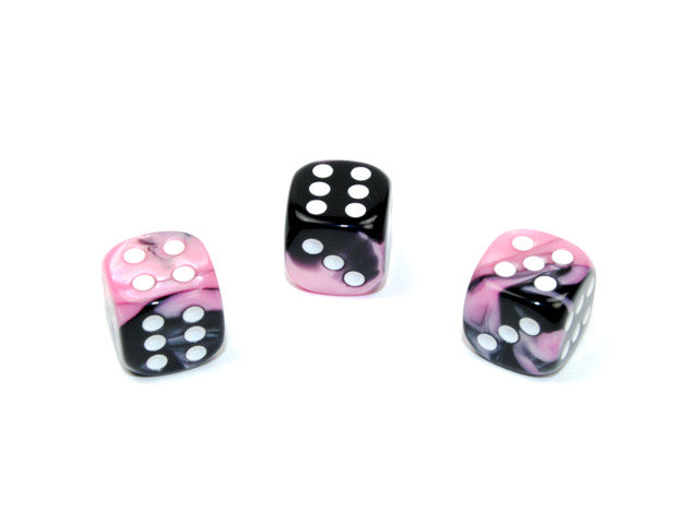 Chessex D6 Dice Gemini 12mm w/pips Black-Pink/white d6